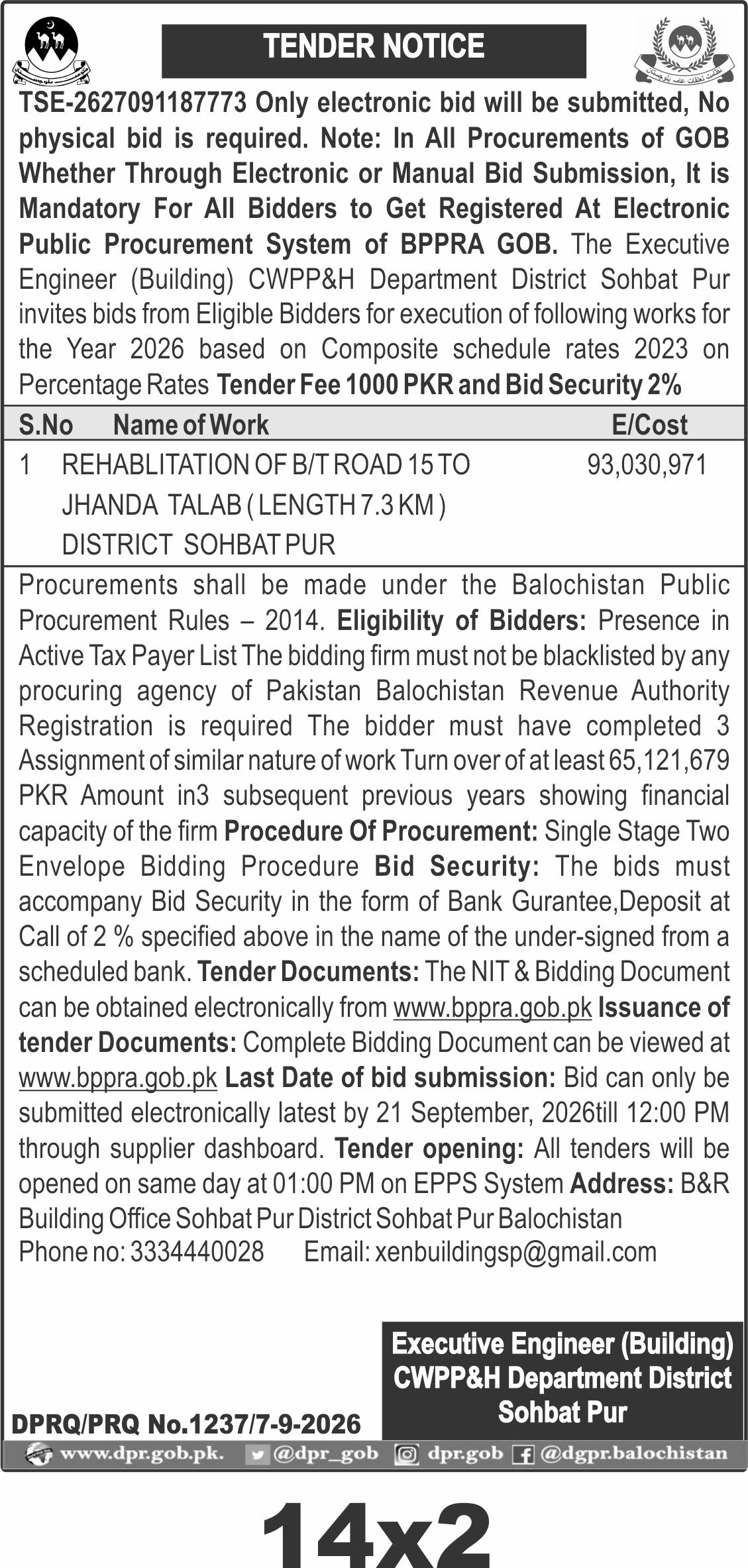 TENDER NOTICE