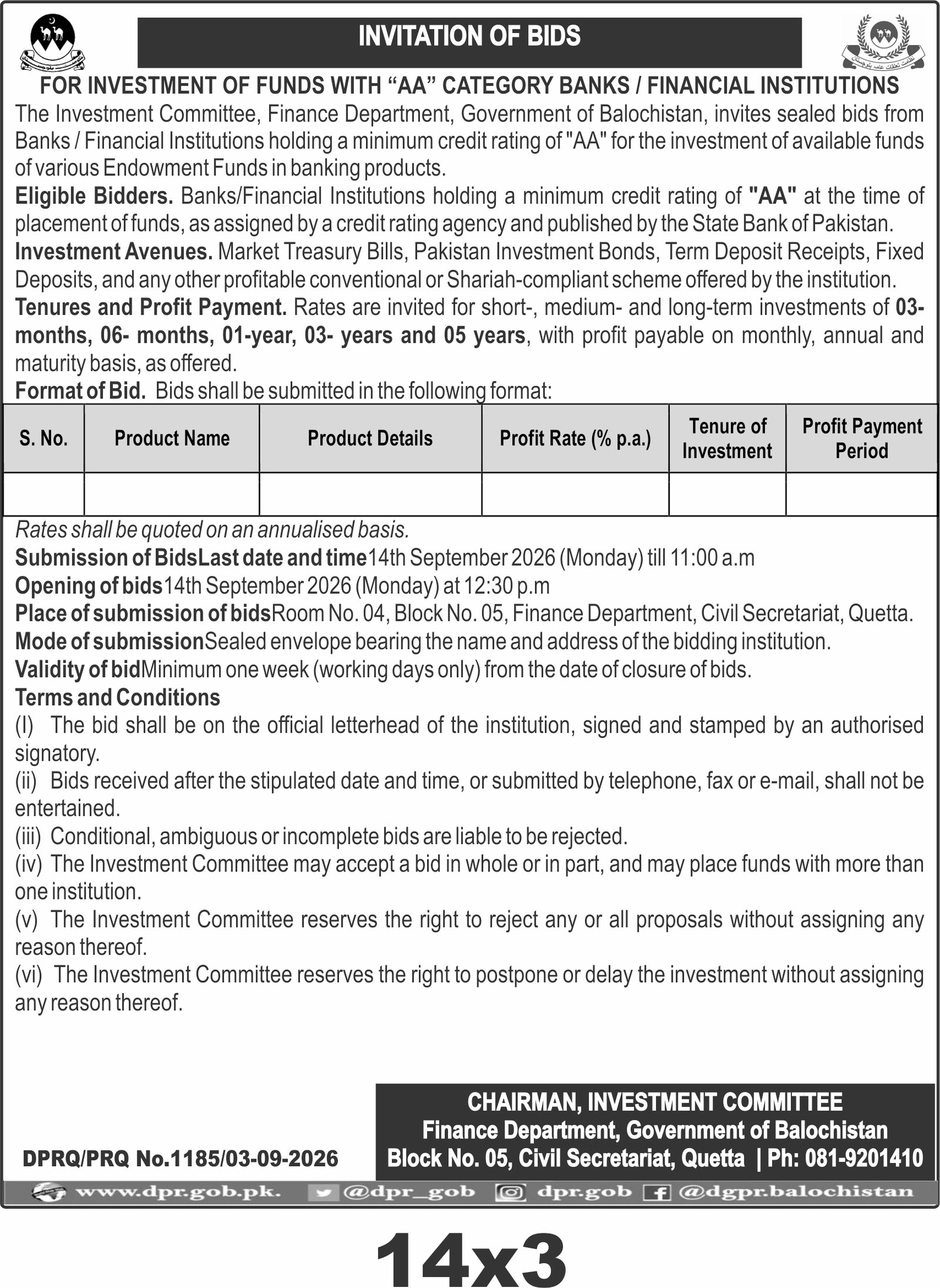 INVITATION OF BIDS