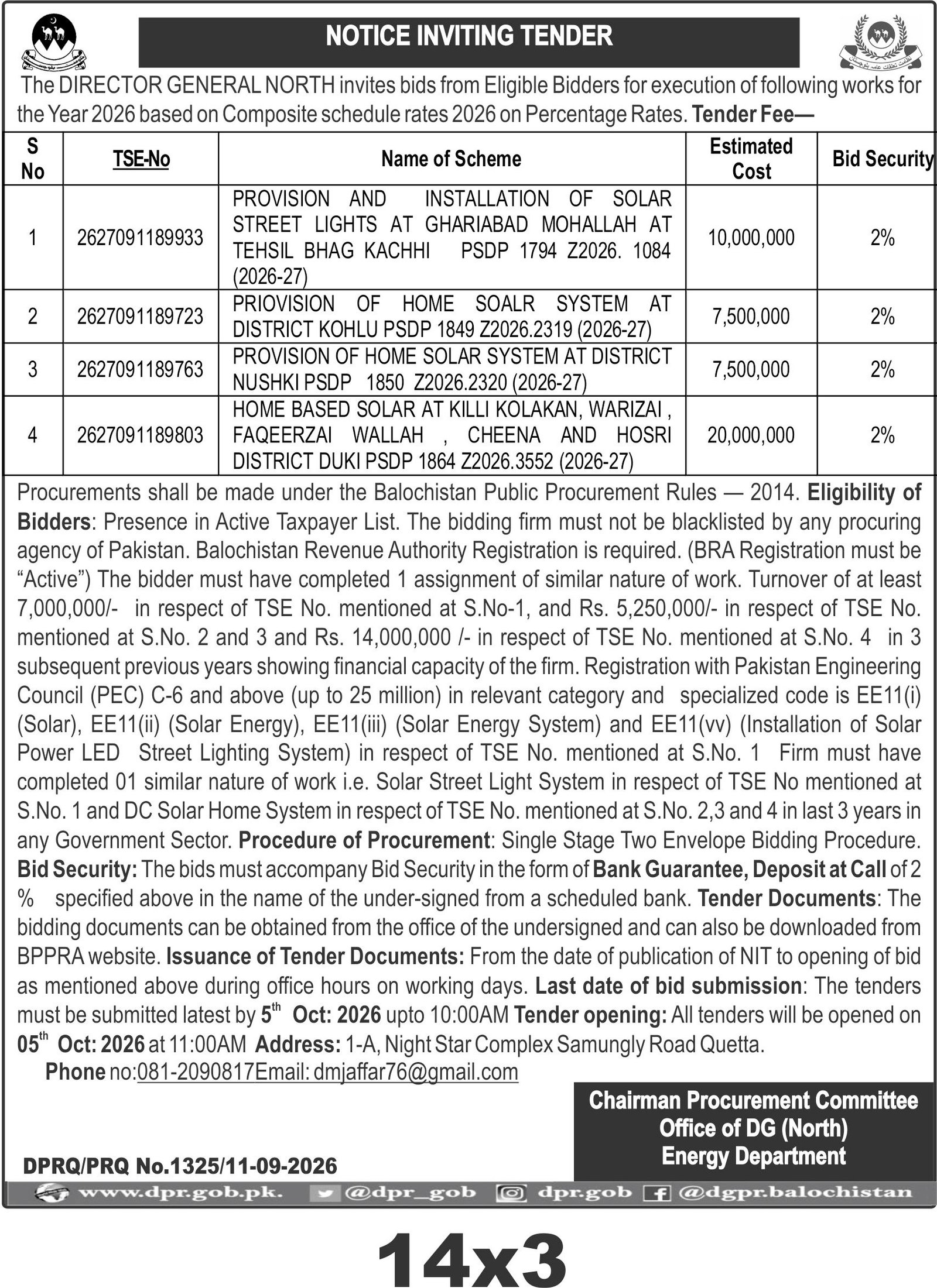 NOTICE INVITING TENDER