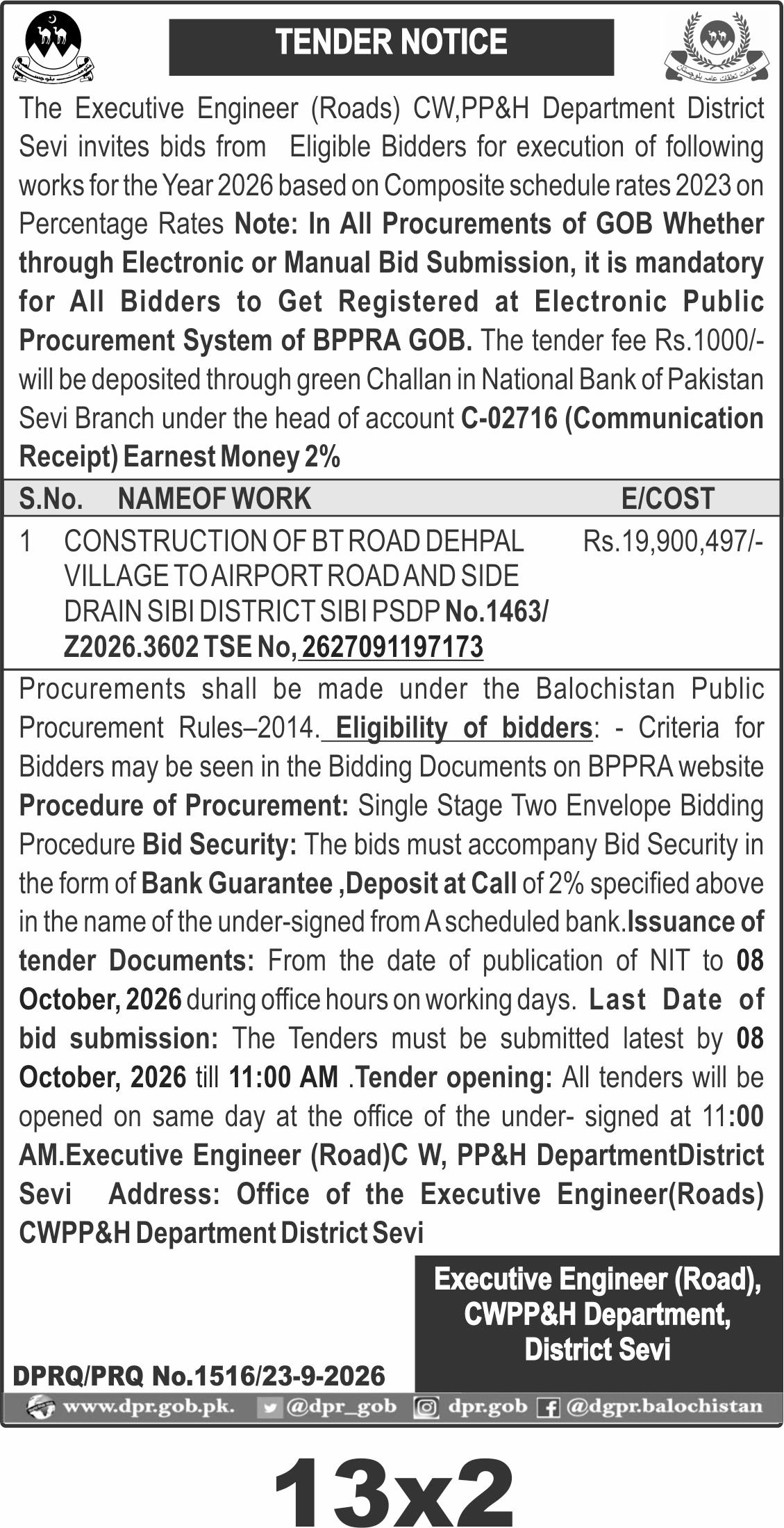 TENDER NOTICE