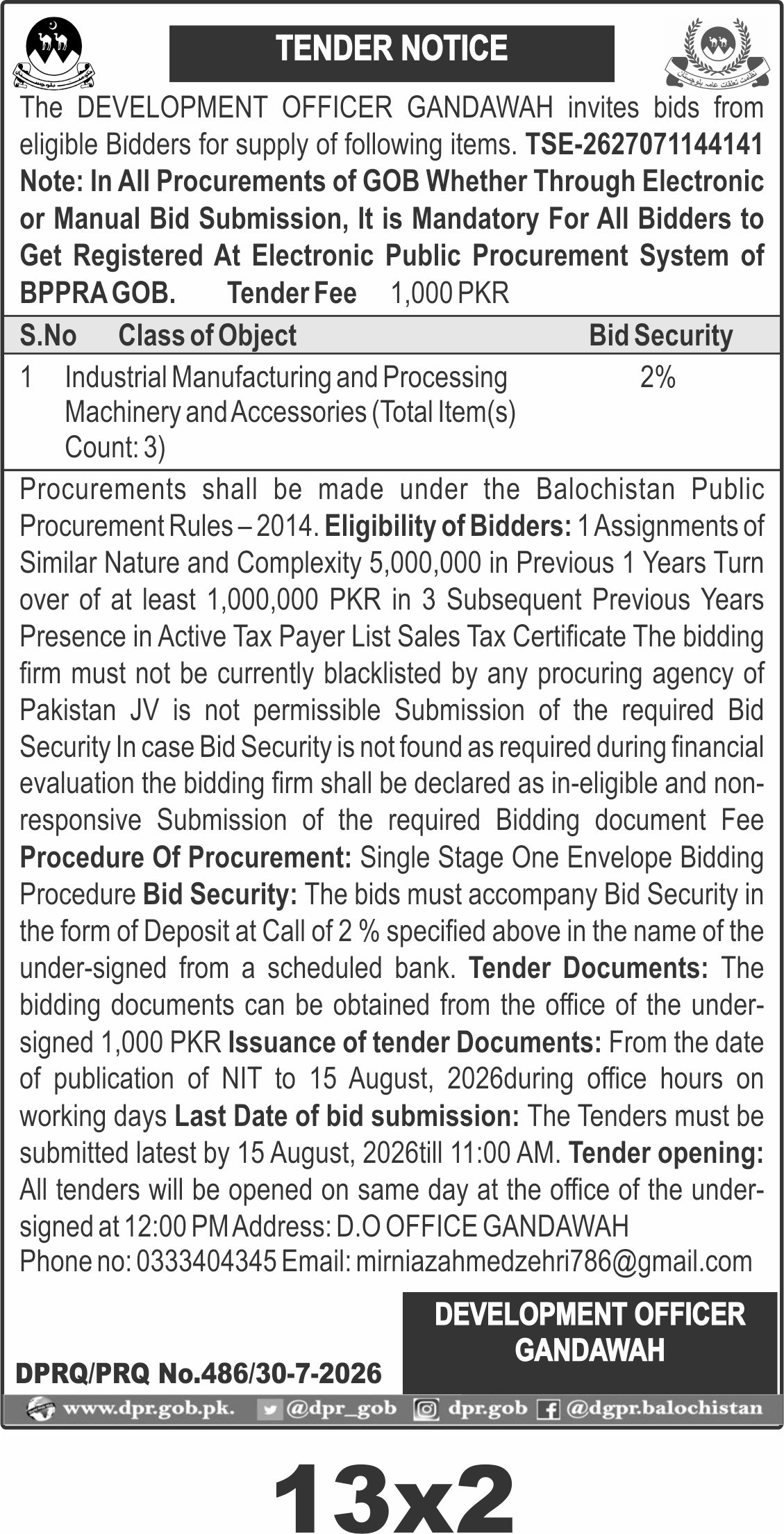TENDER NOTICE