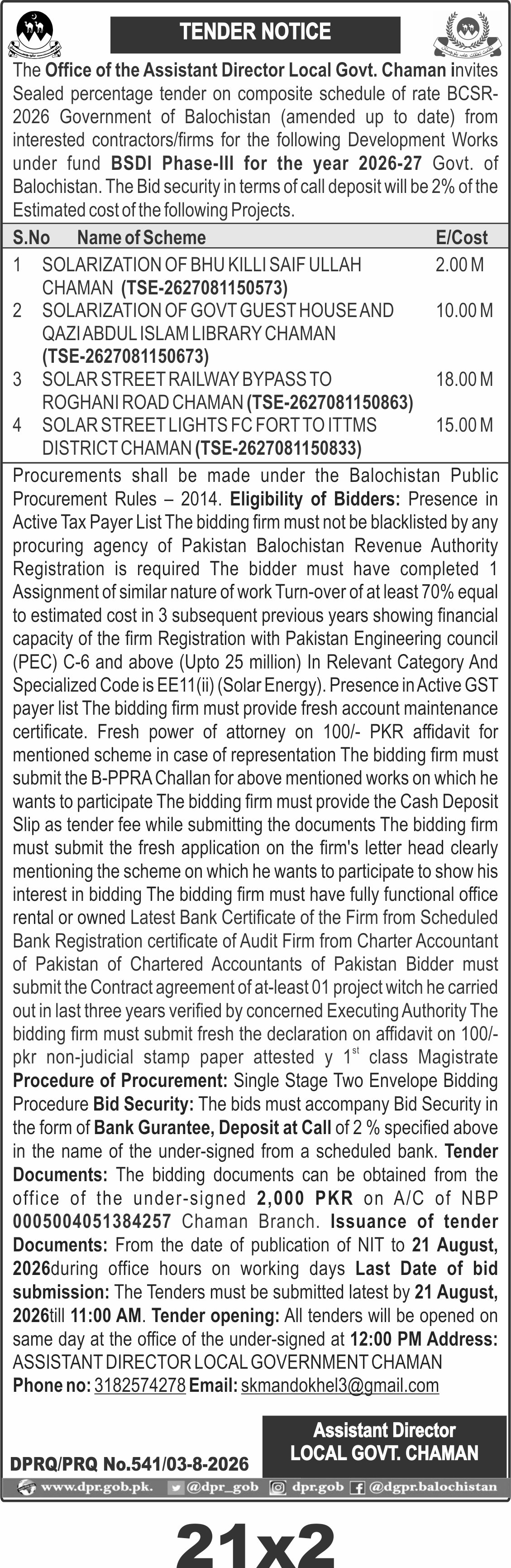 TENDER NOTICE