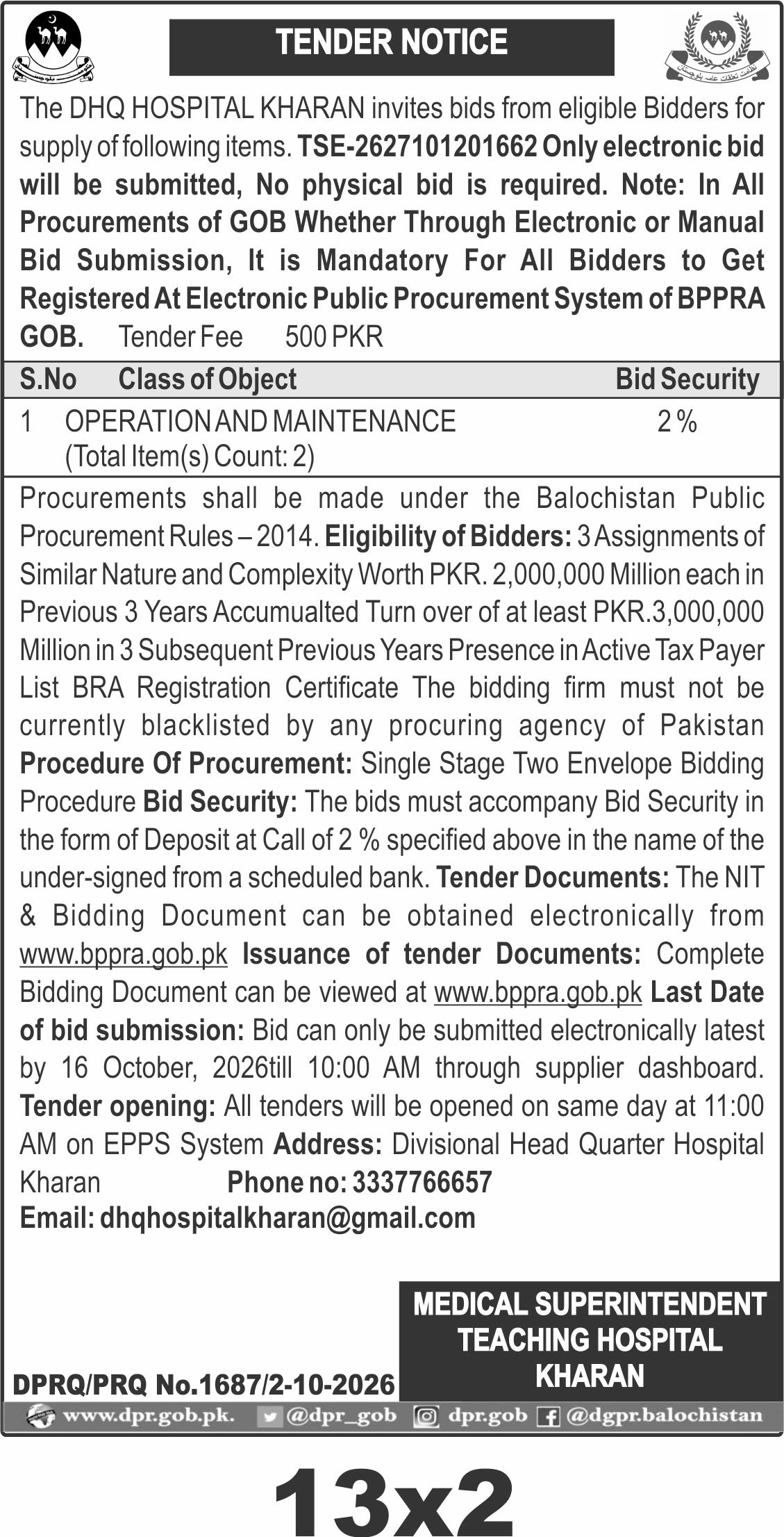 TENDER NOTICE